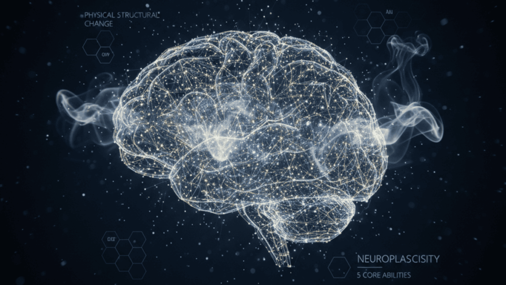 脳の神経可塑性と構造的変化を可視化したサイエンスイメージ