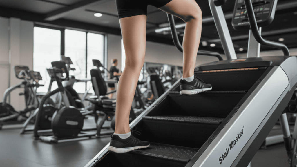 ステアマスター（無限階段）を登っている女性の画像