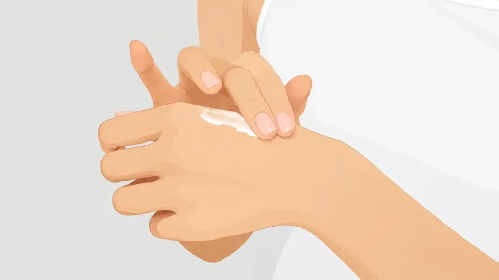 女性がハンドクリームを使用しているフラットイラスト